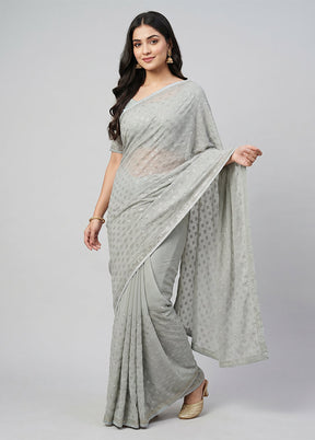 Green Chiffon Silk Saree With Blouse Piece