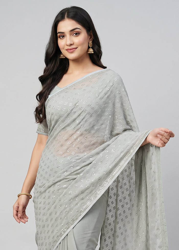 Green Chiffon Silk Saree With Blouse Piece