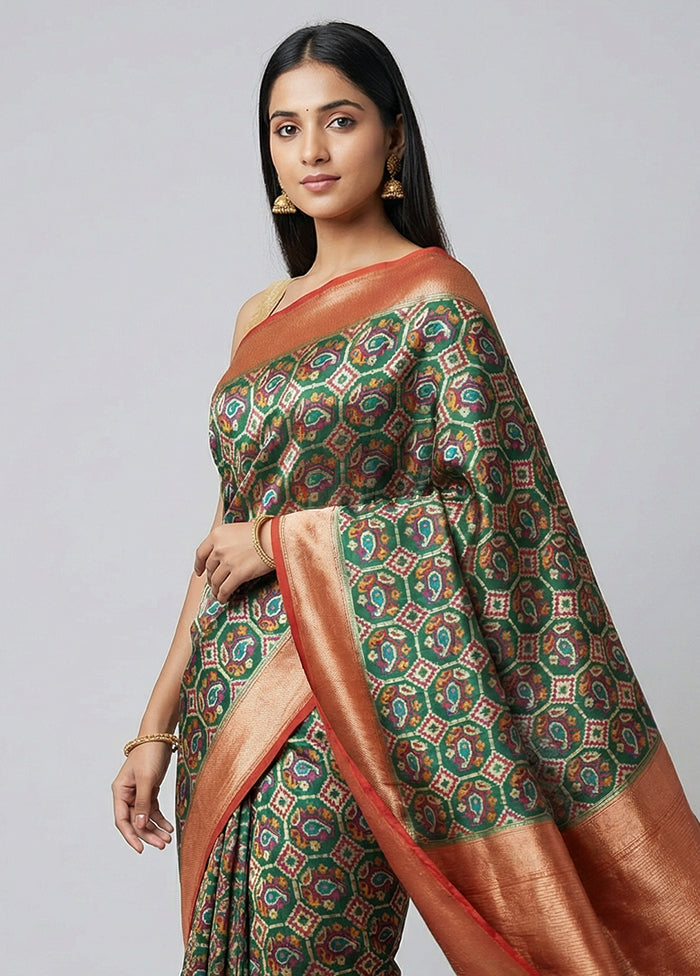 Green Dupion Silk Saree With Blouse Piece