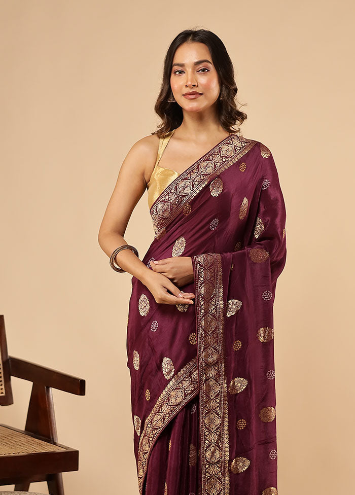 Maroon Dupion Silk Saree With Blouse Piece
