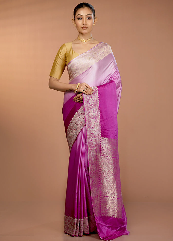 Purple Handloom Katan Silk Saree With Blouse Piece