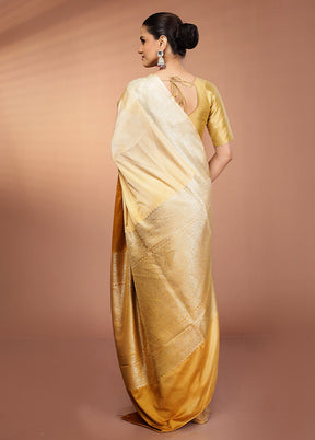 Yellow Handloom Katan Pure Silk Saree With Blouse Piece