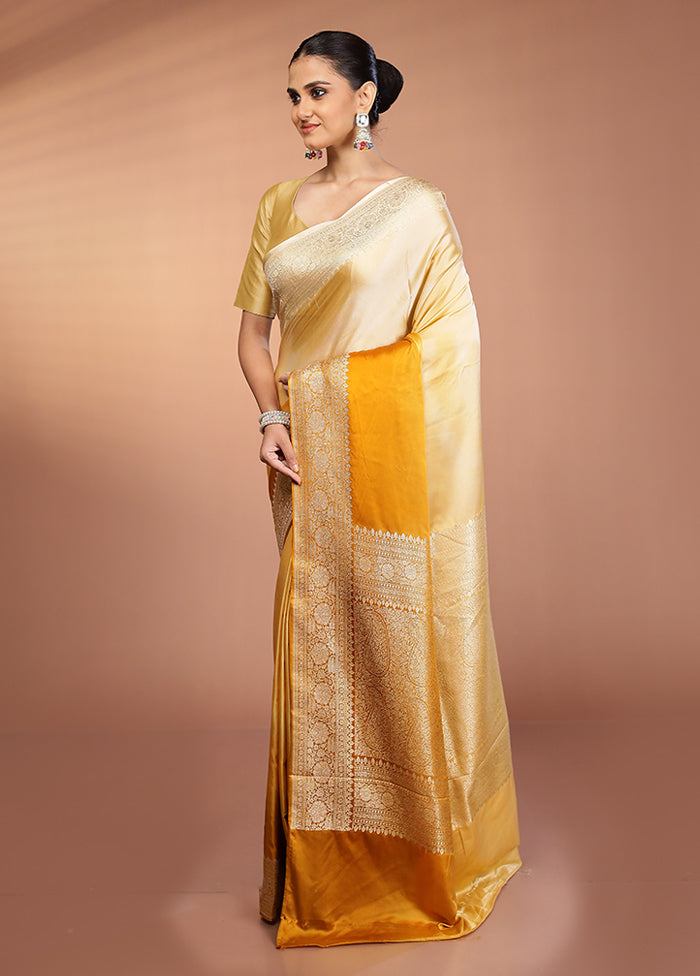 Yellow Handloom Katan Pure Silk Saree With Blouse Piece