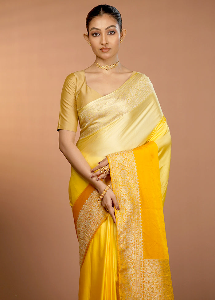 Yellow Handloom Katan Pure Silk Saree With Blouse Piece
