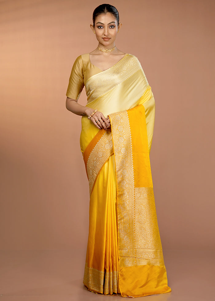Yellow Handloom Katan Pure Silk Saree With Blouse Piece