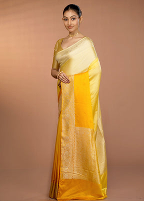 Yellow Handloom Katan Pure Silk Saree With Blouse Piece