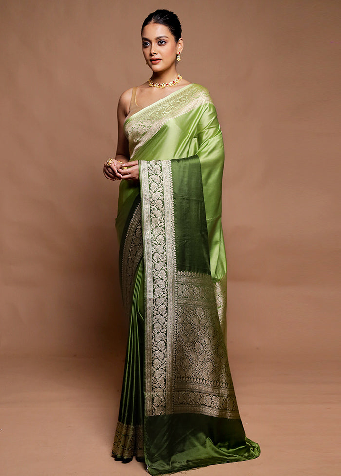 Green Handloom Katan Pure Silk Saree With Blouse Piece