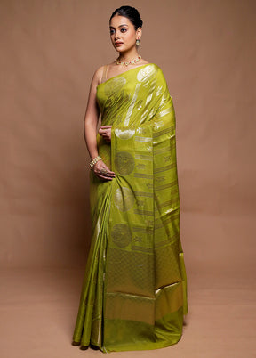 Green Dupion Silk Saree With Blouse Piece