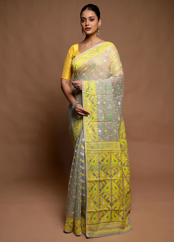 Grey Tant Jamdani Saree Without Blouse Piece