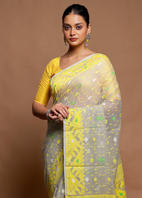 Grey Tant Jamdani Saree Without Blouse Piece