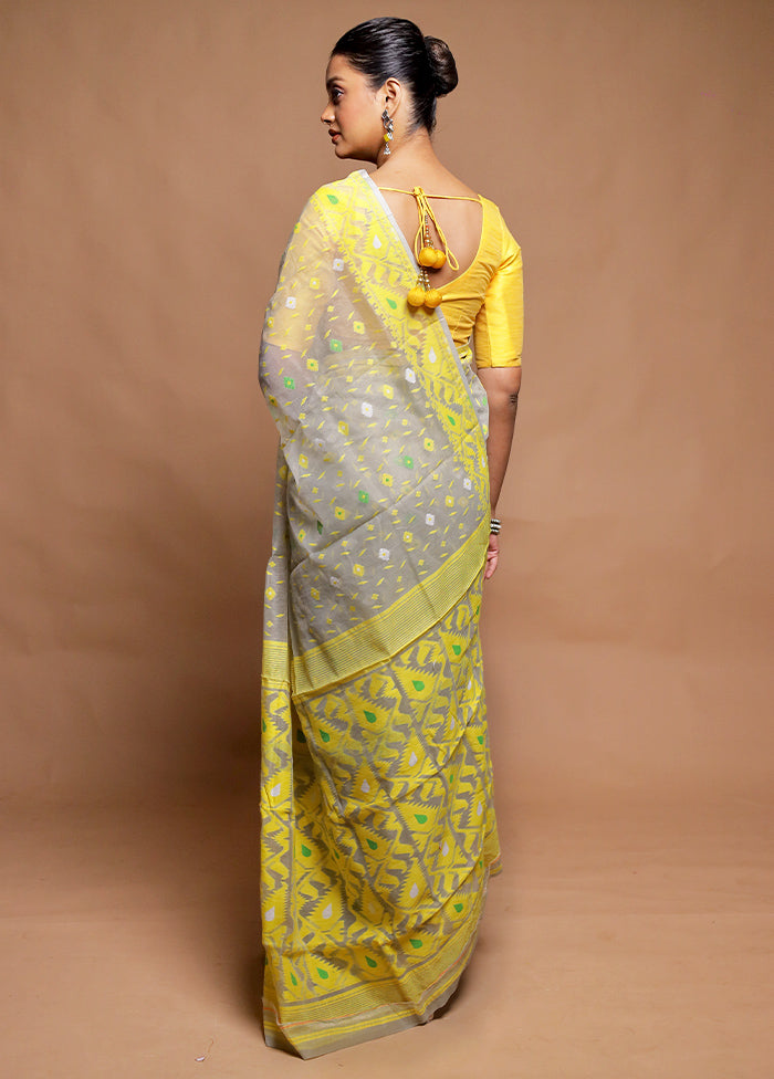 Grey Tant Jamdani Saree Without Blouse Piece