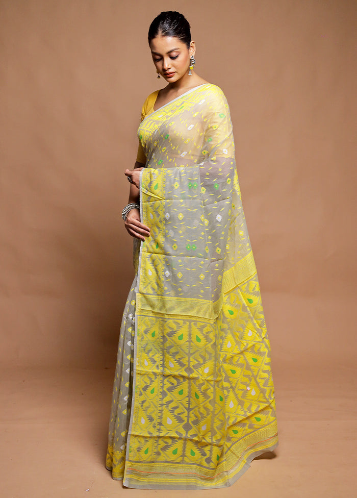 Grey Tant Jamdani Saree Without Blouse Piece