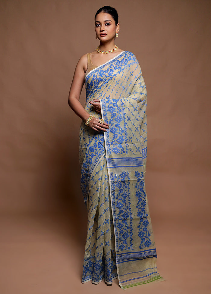 Cream Tant Jamdani Saree Without Blouse Piece