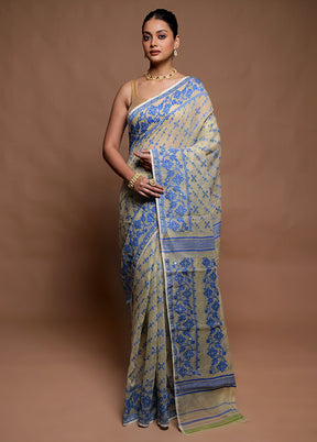 Cream Tant Jamdani Saree Without Blouse Piece