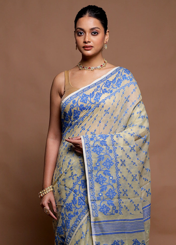 Cream Tant Jamdani Saree Without Blouse Piece