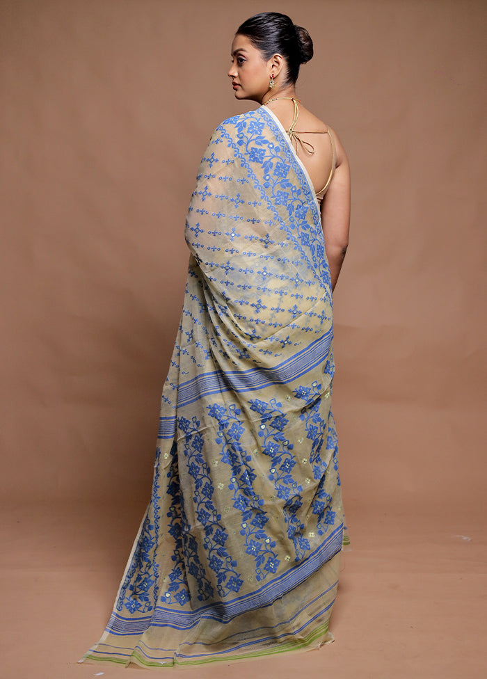 Cream Tant Jamdani Saree Without Blouse Piece