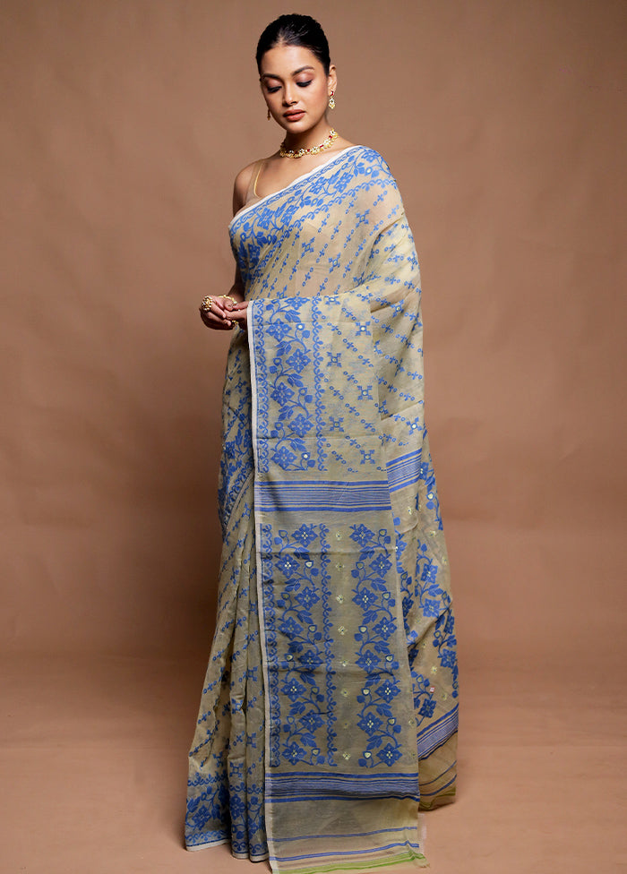 Cream Tant Jamdani Saree Without Blouse Piece