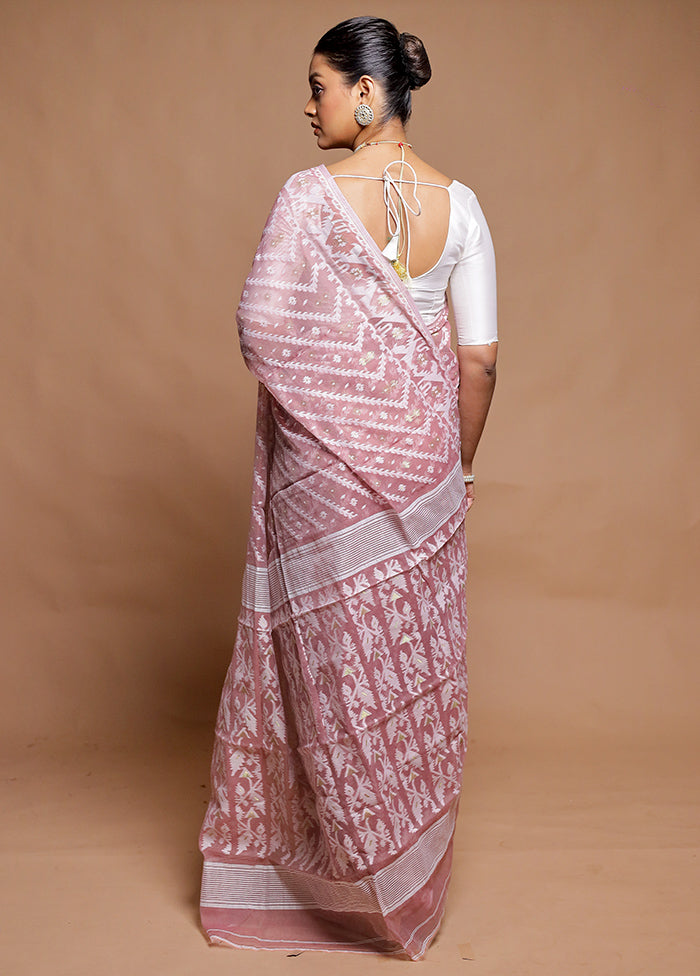 Pink Tant Jamdani Saree Without Blouse Piece