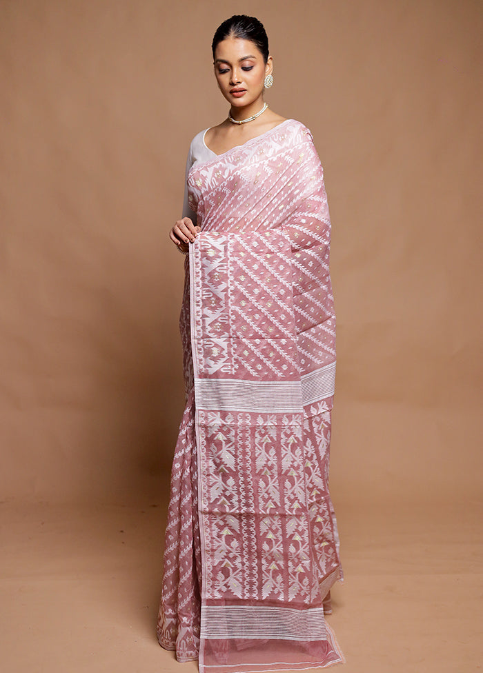 Pink Tant Jamdani Saree Without Blouse Piece