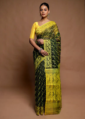 Green Tant Jamdani Saree Without Blouse Piece