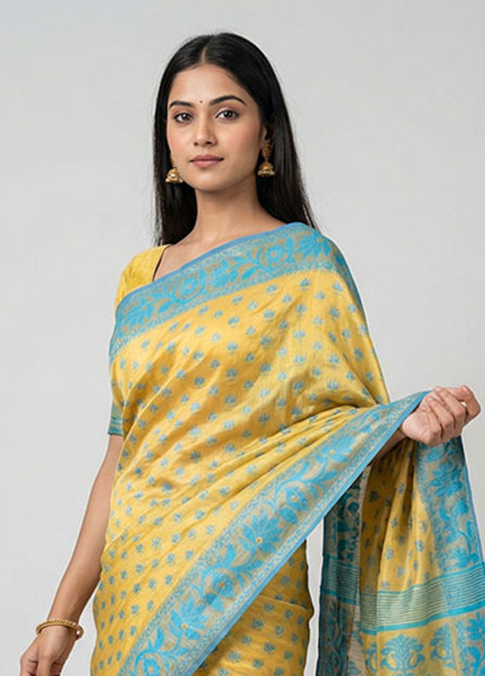Cream Jamdani Cotton Saree Without Blouse Piece