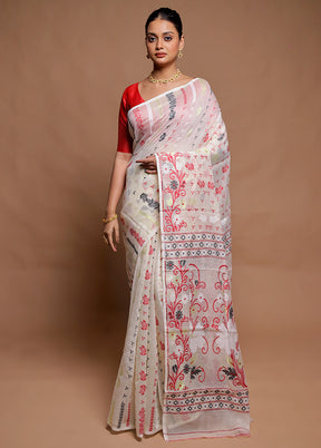 Cream Tant Jamdani Saree Without Blouse Piece
