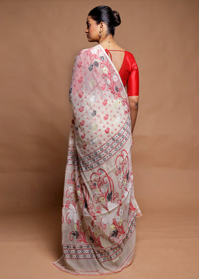 Cream Tant Jamdani Saree Without Blouse Piece
