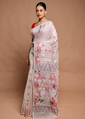 Cream Tant Jamdani Saree Without Blouse Piece