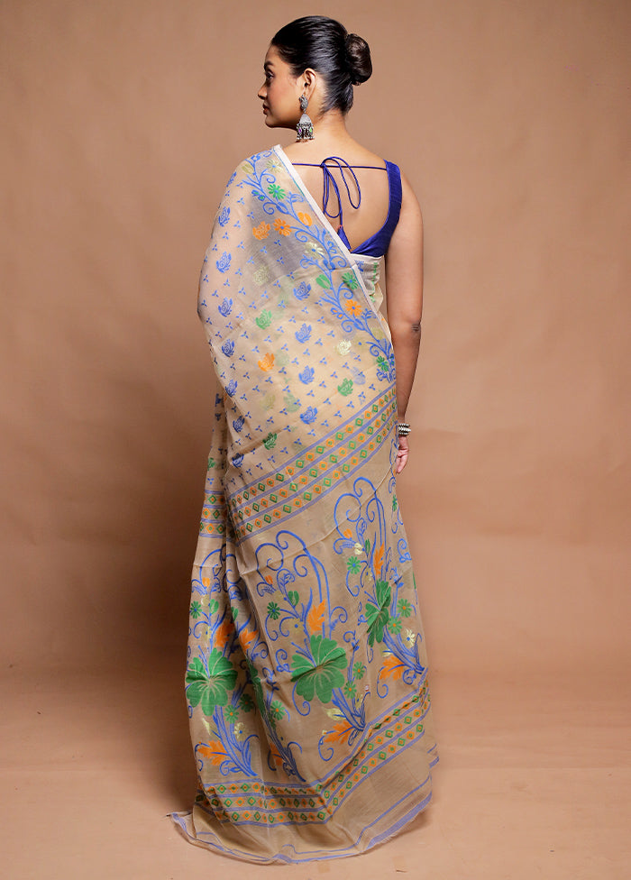 Cream Tant Jamdani Saree Without Blouse Piece
