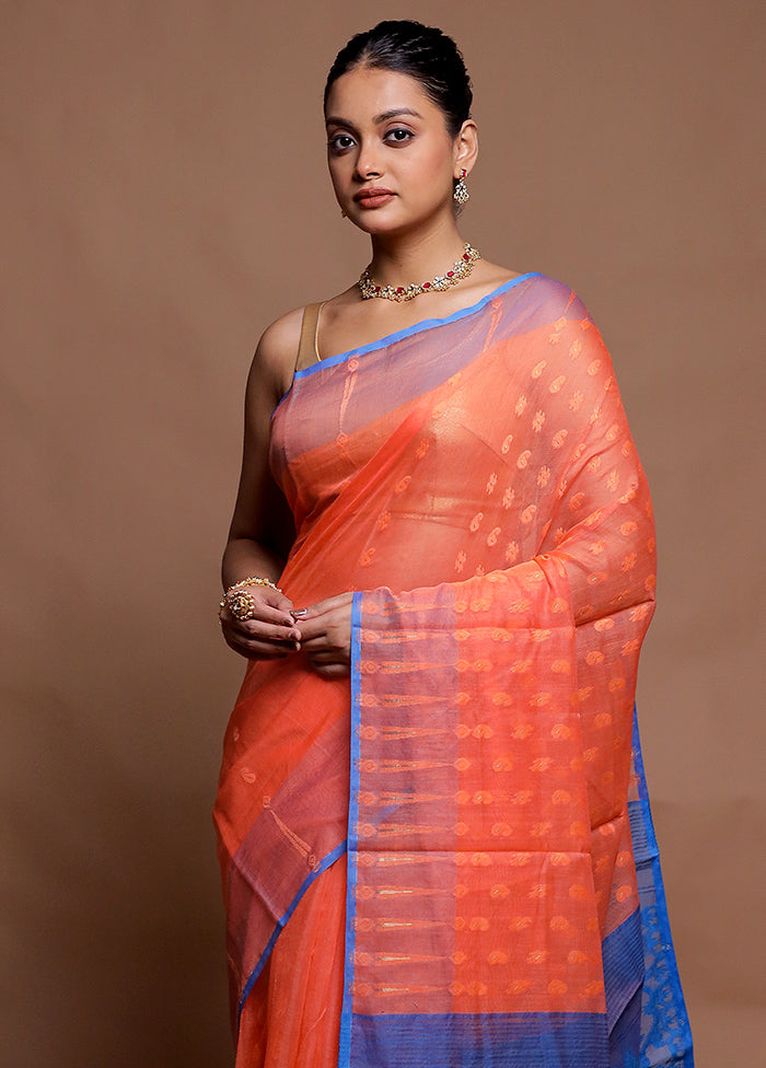 Orange Tant Jamdani Saree Without Blouse Piece