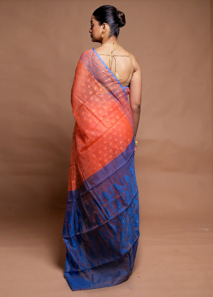 Orange Tant Jamdani Saree Without Blouse Piece
