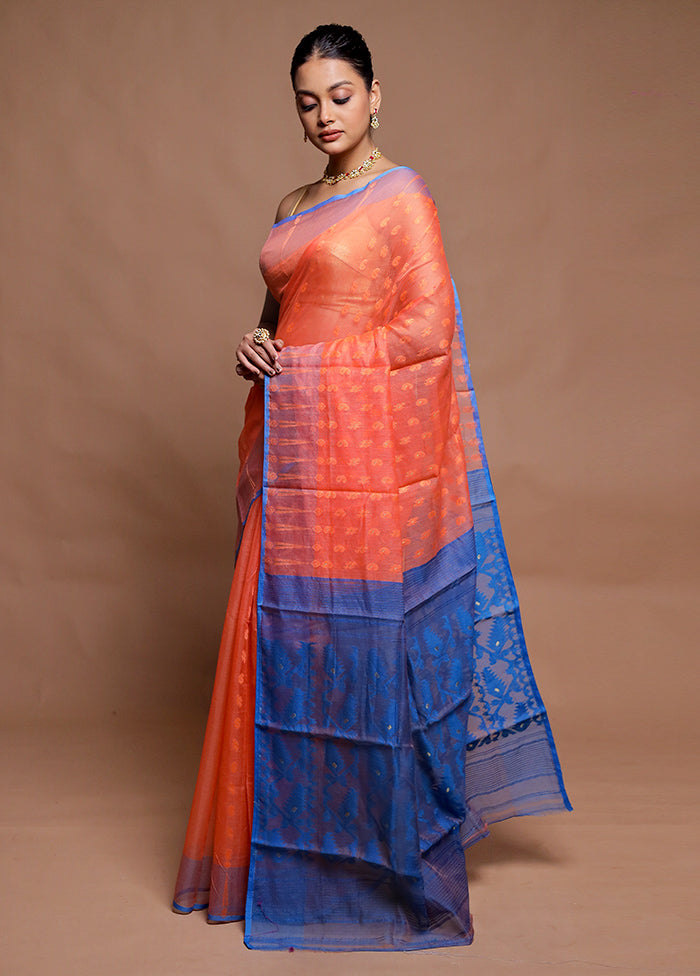 Orange Tant Jamdani Saree Without Blouse Piece