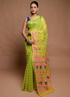 Green Tant Jamdani Saree Without Blouse Piece