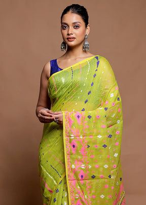 Green Tant Jamdani Saree Without Blouse Piece