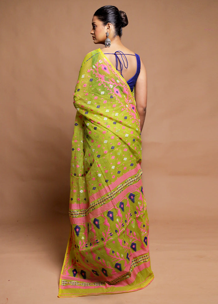 Green Tant Jamdani Saree Without Blouse Piece