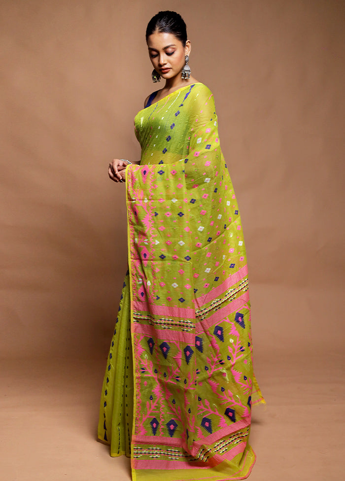 Green Tant Jamdani Saree Without Blouse Piece