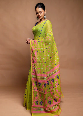Green Tant Jamdani Saree Without Blouse Piece