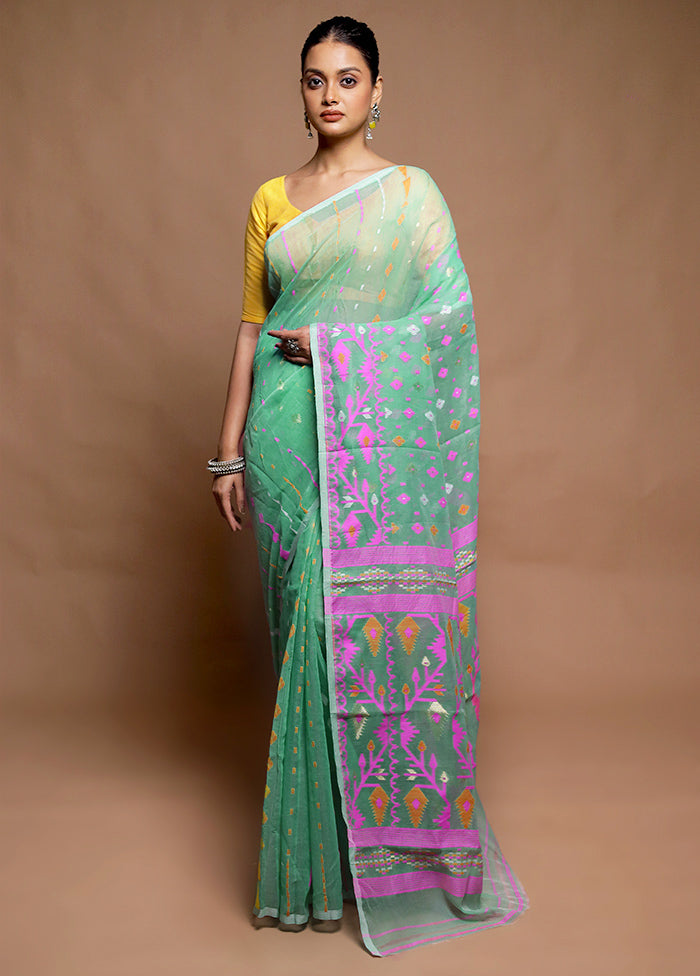 Green Tant Jamdani Saree Without Blouse Piece