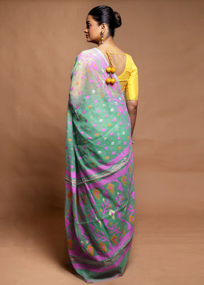 Green Tant Jamdani Saree Without Blouse Piece