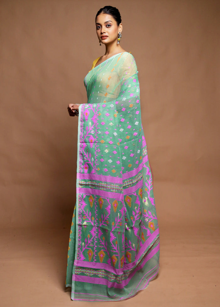 Green Tant Jamdani Saree Without Blouse Piece