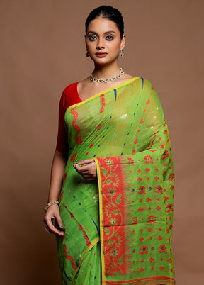 Green Tant Jamdani Saree Without Blouse Piece