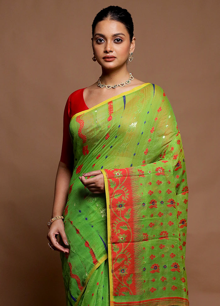 Green Tant Jamdani Saree Without Blouse Piece