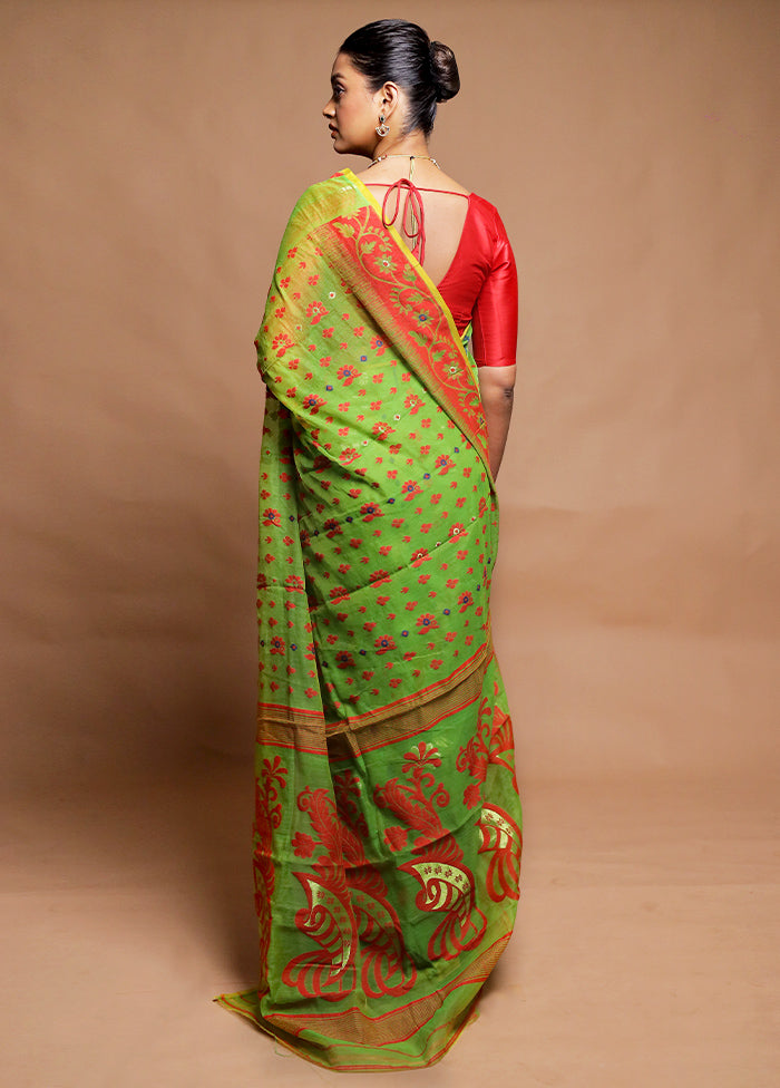 Green Tant Jamdani Saree Without Blouse Piece