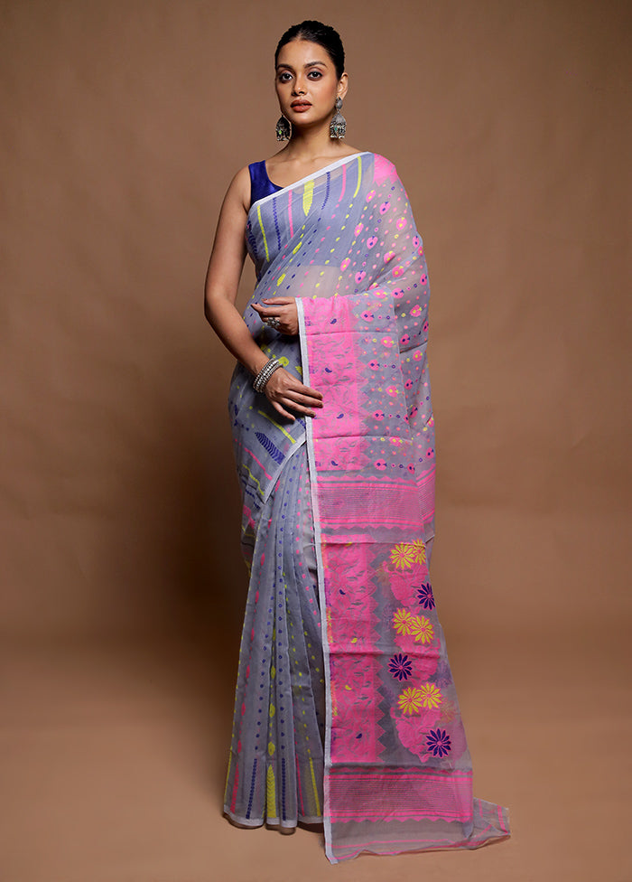 Grey Tant Jamdani Saree Without Blouse Piece