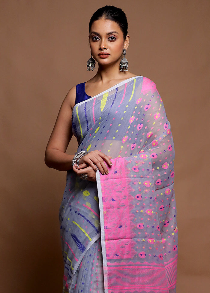 Grey Tant Jamdani Saree Without Blouse Piece