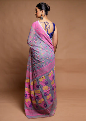 Grey Tant Jamdani Saree Without Blouse Piece