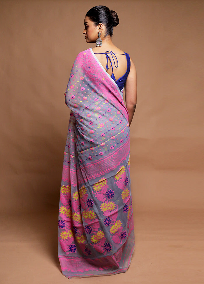 Grey Tant Jamdani Saree Without Blouse Piece