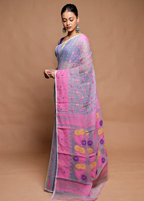 Grey Tant Jamdani Saree Without Blouse Piece