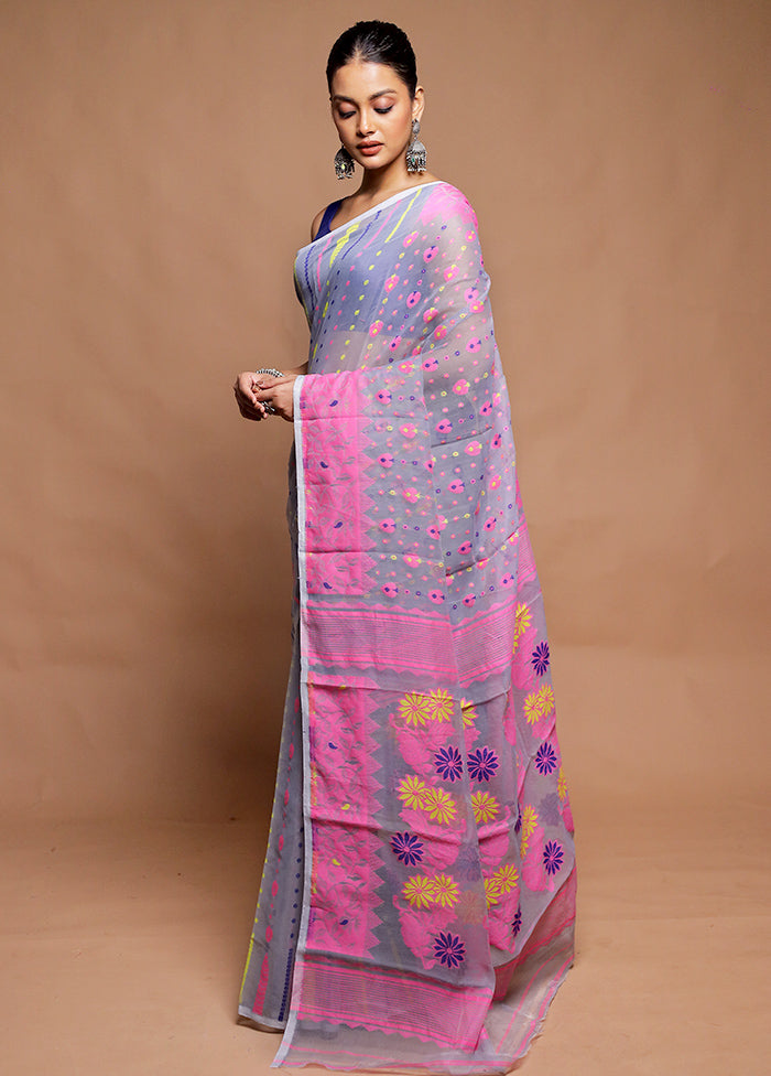 Grey Tant Jamdani Saree Without Blouse Piece