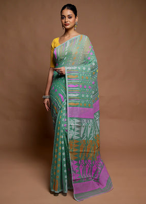 Green Tant Jamdani Saree Without Blouse Piece